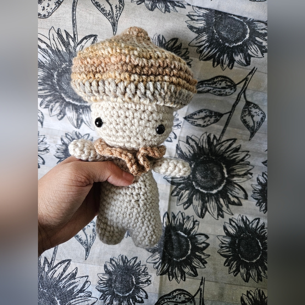 Crochet Brown Beige Mushroom Kid Amigurumi
